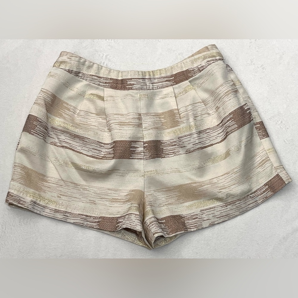 Forever 21 Contemporary Women’s Cream, Tan & Brown Striped Shorts Gold Accents